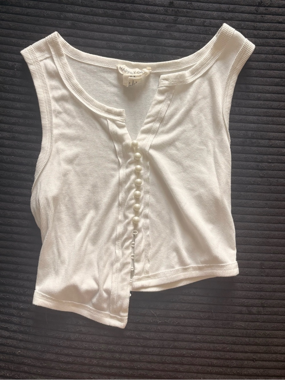 Happily Ever After White Ribbed Pearl-Button Crop Tank